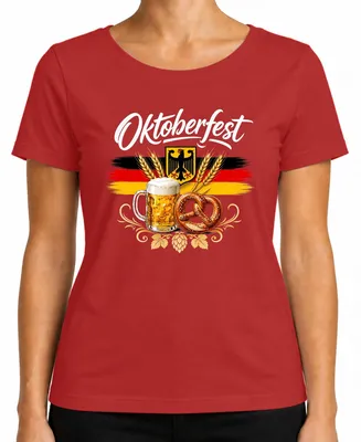 Obrázok produktu pre Nemecká vlajka, , pivo, pretzel, tričko s tradičným motívom, kožené nohavice, dámske tričko, červená farba, veľkosť M
