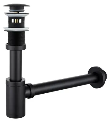 Waschtischablauf mit Siphon, Überlauf, Edelstahl, schwarz