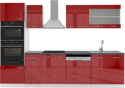 Produktbild von Küchenzeile Vicco R-Line Rot Hochglanz 300 cm mit Hochschrank, AP Anthrazit, Model 42350