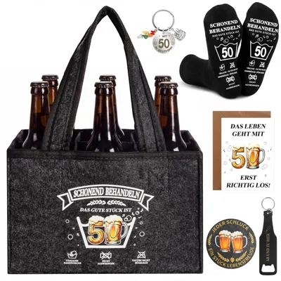 Image de Sac en feutre pour bouteilles de bière - Avec poignée de transport - Pour 6 bouteilles - Gris