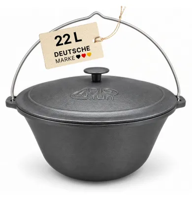 Produktbild von Gulaschkessel 22 L mit Bügel und Deckel Gusseisen Campingtopf für offenes Feuer