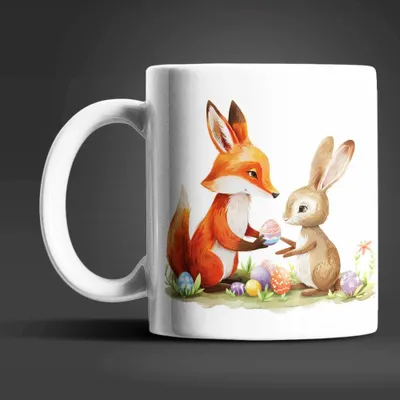 Produktbild von Ostern Fuchs und Hase Ostereier Kaffeetasse Teetasse Tasse Geschenkidee 330 ml