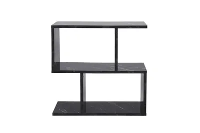 A black marble side table with a modern, geometric design.