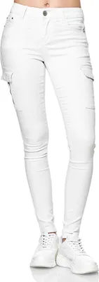 Imagen del producto de Elara Damen Cargo Jeans, corte slim fit, con bolsillos laterales, modelo Chunkyrayan, color blanco, talla 36 (S)