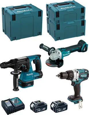 Produktbild von MAKITA Kit MK312RTJ (DHR243 + DHP481 + DGA504 + 2 x 5,0 Ah + DC18RC + MAKPAC 2 + MAKPAC 3 + MAKPAC 4)