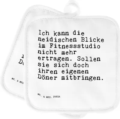 Produktbild von Mr. & Mrs. Panda Topfuntersetzer Ich kann die neidischen... - Weiß - Geschenk, Fitnessstudio, Topflappen, Topflappenset, Sprüche, im Doppelpack, witziger Spruch, lustiger