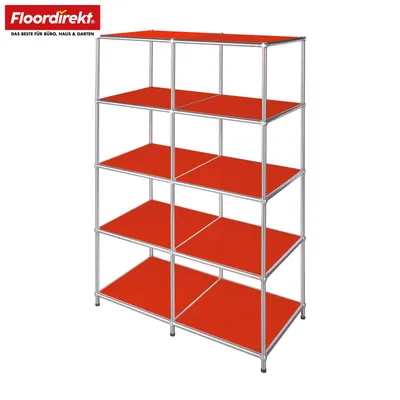 Immagine prodotto di Floordirekt Concept Epure MK-015, scaffale metallico, dimensioni 78x40x118 cm, colore rosso. Scaffale autoportante con 5 ripiani aperti, ideale come libreria e divisore di ambienti, realizzato in metallo cromato