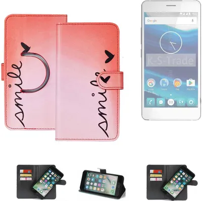 Produktbild von K-S-Trade Schutzhülle Handyhülle kompatibel mit Qilive Q5 Hülle cover bookstyle Etui ''smile'' rot Standfunktion Kameraschutz (1Stk)