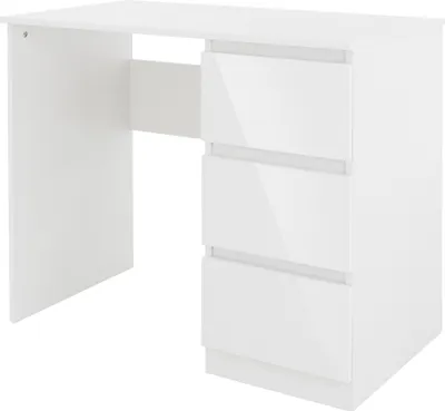 Obrázek produktu pro Psací stůl ML-Design se 3 zásuvkami, 90x76x50 cm, bílý, lesklé čela zásuvek, spousta úložného prostoru, pro domácnost a kancelář