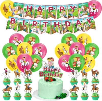 Productafbeelding van Paarden verjaardagsdecoratie - Set van 32 - Groene verjaardagsdecoratie - Taartdecoratie voor verjaardag - Decoratie