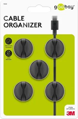 Immagine prodotto di Goobay 95040 Gestione dei cavi a 1 slot (mini), nero, nero - Set di 5 per l'organizzazione e il fissaggio