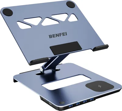 Produktbild von BENFEI Aluminium Laptop Ständer mit USB C 6in1 Dockingstation,15W Mag-Safe Ladegerät Magnetisches, USB 3.0 KVM Switch, H