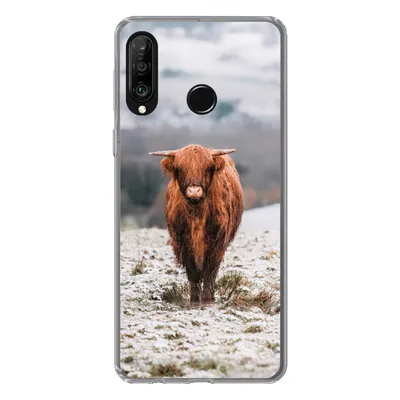 Produktbild von MuchoWow® Handyhülle Schutzhülle Hülle für Huawei P30 Lite Schottischer Highlander - Schnee - Berg Silikon Softcase Handy Hülle - Handyhülle