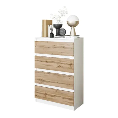 Zdjęcie produktu dla Komoda 60 Cm Biały Mat / Dąb Wotan 4 Szuflady, Salon, Sypialnia