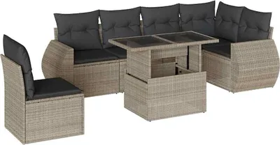 Produktbild von vidaXL 7-tlg. Garten-Sofagarnitur mit Kissen Hellgrau Poly Rattan