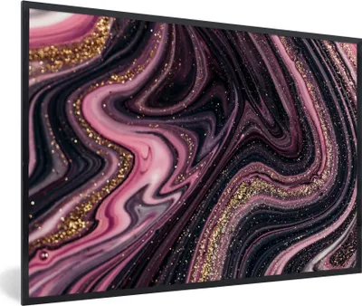 Produktbild von MuchoWow® Gerahmtes Poster Marmoroptik - Rosa - Lila - Gold - Luxus - Marmor 90x60 cm - Poster mit Schwarzem Bilderrahmen Wandposter Rahmen Foto Bilder - Fotorahmen - Foto-Plakat