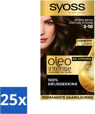 Obrázek produktu pro SYOSS - Oleo Intense 3-10 - Barva na vlasy - Permanentní barva na vlasy - Intenzivní hnědá - Dlouhotrvající barva - Cenově výhodné balení - 25 kusů