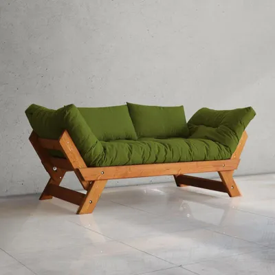 Image de Canapé de jardin 2 places en bois de pin et lin teck et vert - L 180 à 210 × P 75 cm - Imperméable