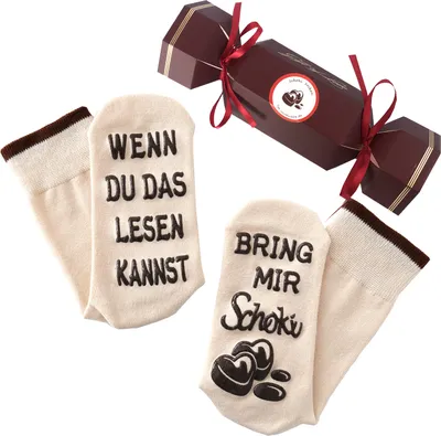 Produktbild von Geschenk für Frauen zum Ostern, Socken mit Spruch auf der Sohle - bring mir Schoki, Geburtstagsgeschenke für Frauen, Mama, Schwester, 37-43