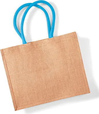 Zdjęcie produktu dla Westford Mill W407 | Classic Jute Shopper 42 x 33 x 19 cm - Kolor: Natural/Surf Blue - Rozmiar: Jeden rozmiar
