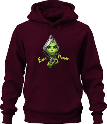 Produktbild von Eww People Grinch Reißverschluss grün Frau sarkastisch Geschenk Uni Hoodie Kapuzenpullover, Burgundy, XXL