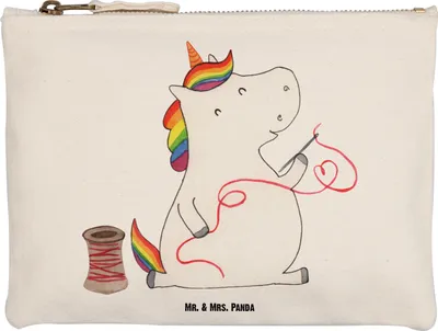 Produktbild von Mr. & Mrs. Panda Kosmetiktasche Einhorn Näherin Größe M - Weiß - Geschenk, Basteln, Nähen, Schlamper, Stricken, beauty case, Pouch, Einhörner, kosmetiktäschchen, Freundin