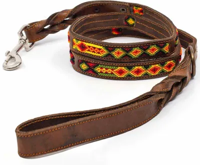 Produktbild von ALTEZAR Feuerrote Hundeleine aus Leder Tribal Rot Handgemacht aus Mexiko