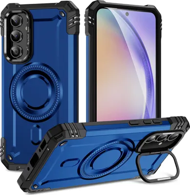 Image de Etui magnétique pour Samsung Galaxy A54, étui de protection militaire robuste avec support d'anneau pour appareil photo Bleu