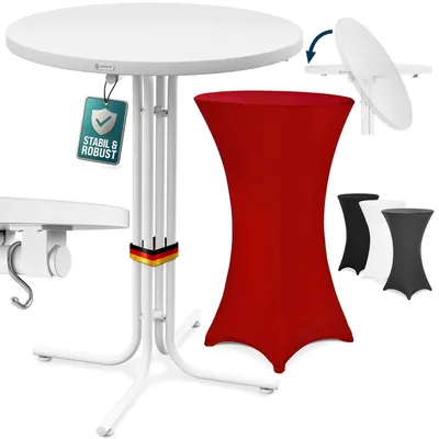 Produktbild von CASARIA® Stehtisch mit Husse 70 cm Klappbar Bordeaux-Rot Rund Holz Metall Pulverbeschichtet Wetterfest Hoch Set Hochzeit Bistrotisch Bartisch Garten