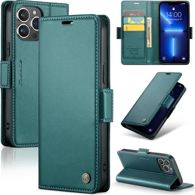 Image de iPhone 13 Pro Housse, Portefeuille en cuir Porte-cartes Housse de protection avec fonction de support pour iPhone 13 Pro Vert
