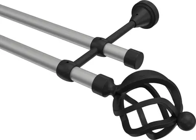 Produktbild von Interdeco Gardinenstange / Vorhangstange Silbergrau / Schwarz, Typ Primus Paolo (Schmiedekugel), 16 mm Ø 2-läufig, 440 cm