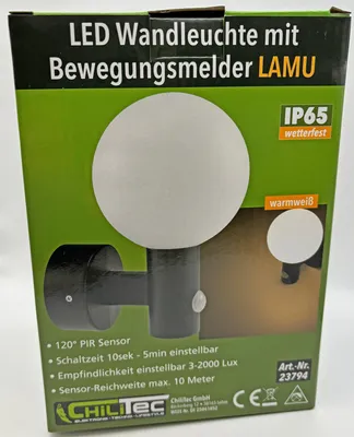 Produktbild von LED Wandleuchte LAMU mit PIR-Sensor IP65 15W schwarz 3000k / warmweiß