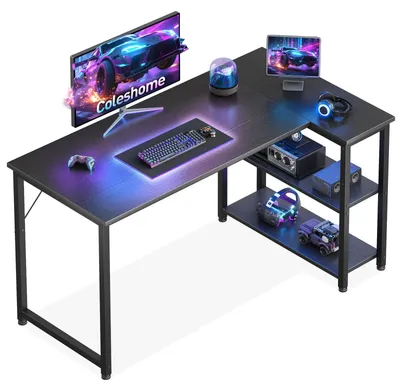 Produktbild von Schreibtisch für Gamer, L-förmig - Schwarz - 120x70 cm - Melaminharzbeschichtete Holzplatte