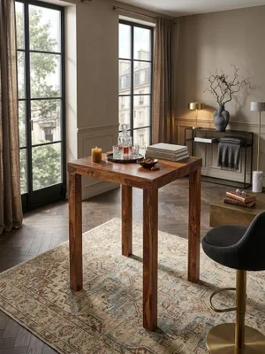 Produktbild von Bartisch MUMBAI Massivholz Sheesham 80 x 80 x 110 cm Bistro-Tisch Landhaus-Stil Holztisch quadratisch dunkel-braun