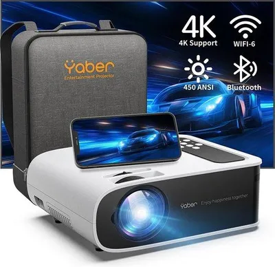 Zdjęcie produktu dla Mini projektor o rozdzielczości 4K, z Wi-Fi 6, Bluetooth 5.0 oraz obsługą systemów iOS i Android