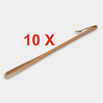 Produktbild von 10 Stück = Schuhlöffel, geölt, mit Lederband aus Holz 63 cm