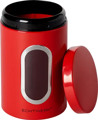 Immagine prodotto di Echtwerk elegante barattolo per alimenti Single-Rosso, per conservare farina/zucchero/muesli/tè, barattolo in metallo con coperchio ermetico e ampia finestra trasparente, capacità 1,4 l