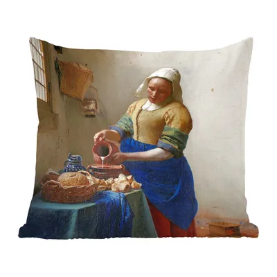 Obrázek produktu pro MuchoWow® Dekorační polštář Polštář na pohovku Dekorační polštář do obývacího pokoje 60x60 Mlékařka - Obraz od Johannese Vermeera
