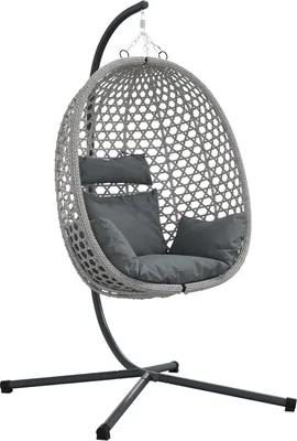 Produktbild von Eleganten-Stil Hängender Eierstuhl Korb mit Gestell Grau Poly Rattan - Hollywoodschaukeln DE89216
