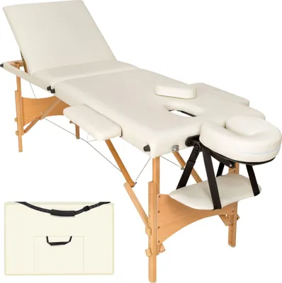Image de Table de massage pliante 3 Zones Bois, cosmétique, portable - beige