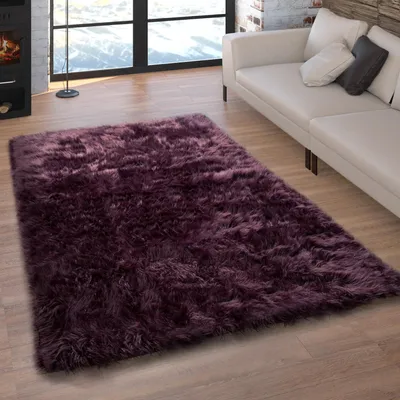 Produktbild von Kunstfell Fellteppich Imitat Sitzkissen Herzform Rund Verschiedene Formen Lila Grösse 40x60 cm