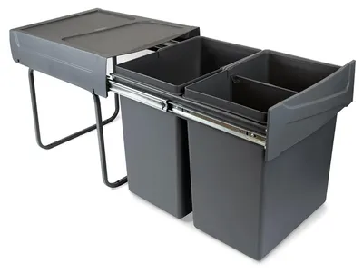Zdjęcie produktu dla Emuca Pojemnik do recyklingu Recycle 2x20 litrów, mocowanie dolne, wysuw manualny, Plastik, Szary antracytowy