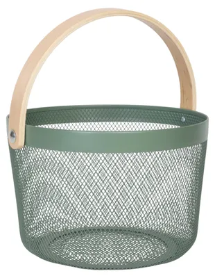 Runder Drahtkorb mit Holzgriff, Metallgitter, 27,5 cm, 5 kg Belastbarkeit