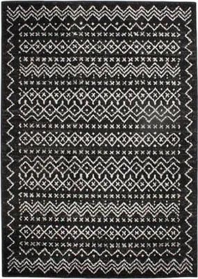 Obrázok produktu pre Čierny etnický vlnený koberec s potlačou 133x190
