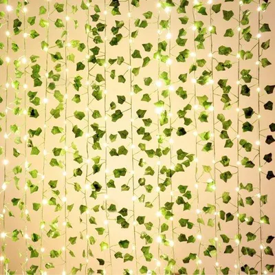 Immagine prodotto di Ghirlanda LED da 25 m con foglie di edera artificiale e 100 LED, piante artificiali verdi per casa, giardino e decorazioni natalizie