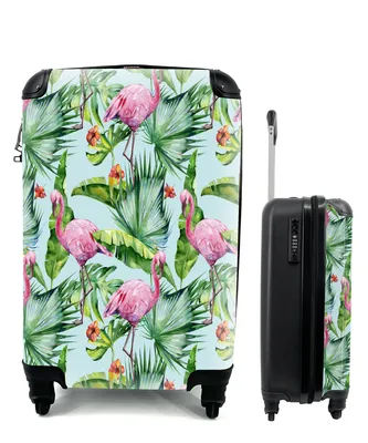 Produktbild von MuchoWow® Koffer Handgepäck Trolley Rollkoffer Kleine Reisekoffer mit 4 Rollen - Blatt - Flamingo - Tropisch - Cabin Size < 55x40x23 cm & 55x40x20 cm - Fotokoffer - Kabinenkoffer - Boardgepäck - Reise-Box - Reisekoffer - Reisegepäck - Koffer mit Bild - Trolley für Kinder