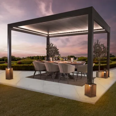 Produktbild von Simpo Lifestyle | Pergola Aluminium freistehend | 3x4 m | Elektro Cabrio Lamellendach anthrazit | LED RGBs