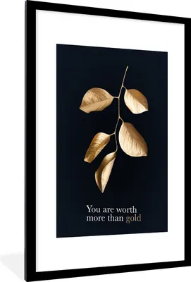 Produktbild von MuchoWow® MuchoWow® Gerahmtes Poster Zitate - Blätter - Gold 60x90 cm - Poster mit zchwarzem Bilderrahmen - Dekoration - Wandposter Wohnzimmer - Hochwertig