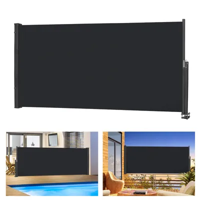 Produktbild von Sessamen-LP Seitenmarkise Ausziehbar Markise 140 x 300 cm Sonnenschutz aus Polyester Sichtschutz Windschutz für Garten Balkon & Terrasse, Seitenrollo mit Wandhalterung, Anthrazit