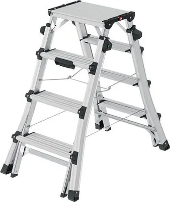 Produktbild von Stufenstehleiter D100TL Alu.Stufen 2x4-2x6 Gesamt-H.981-1430mm teleskopier.
